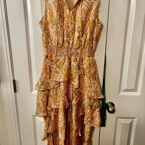 MSK Orange and Green Paisley midi Dress boho Size small A00309